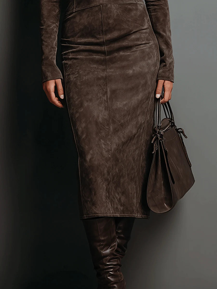 LORÈNE | Robe midi effet daim