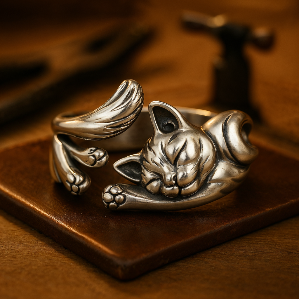 MARIANNE | Bague vintage au motif chat