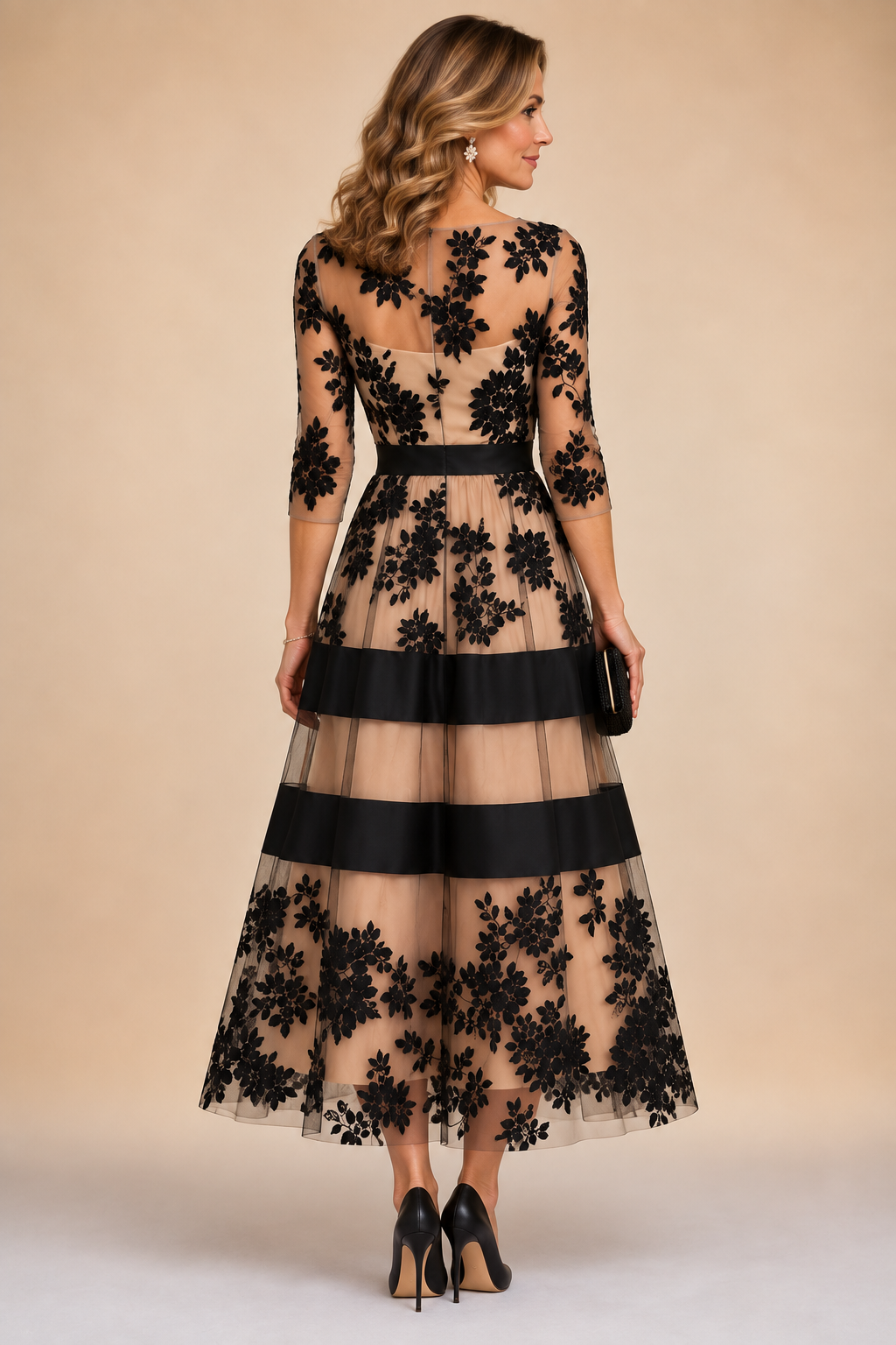 ADELINE | Robe midi de soirée en dentelle florale