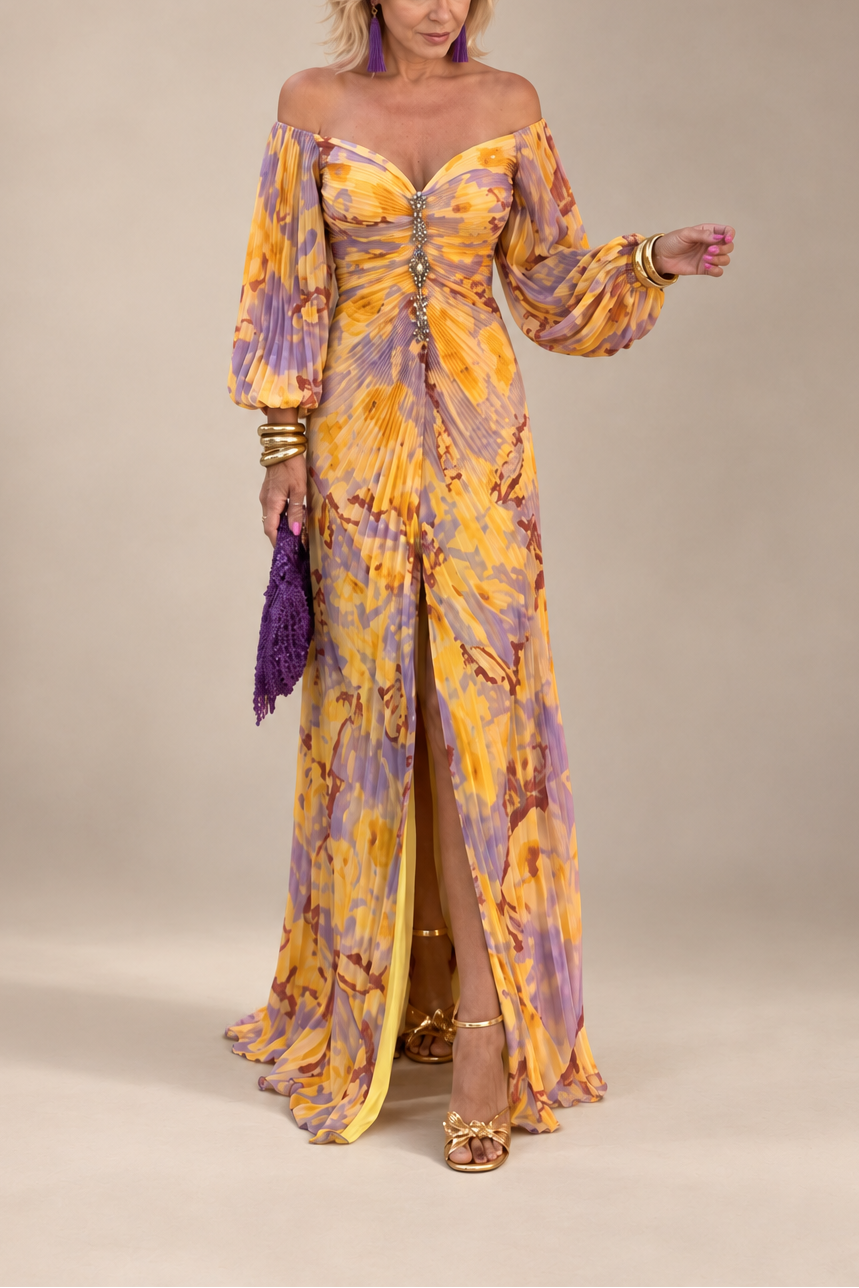 GRETA | Robe longue fleurie au décolleté plongeant