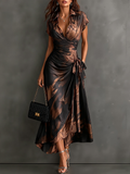ÁGATA | Robe midi croisée à imprimé abstrait marron et noir