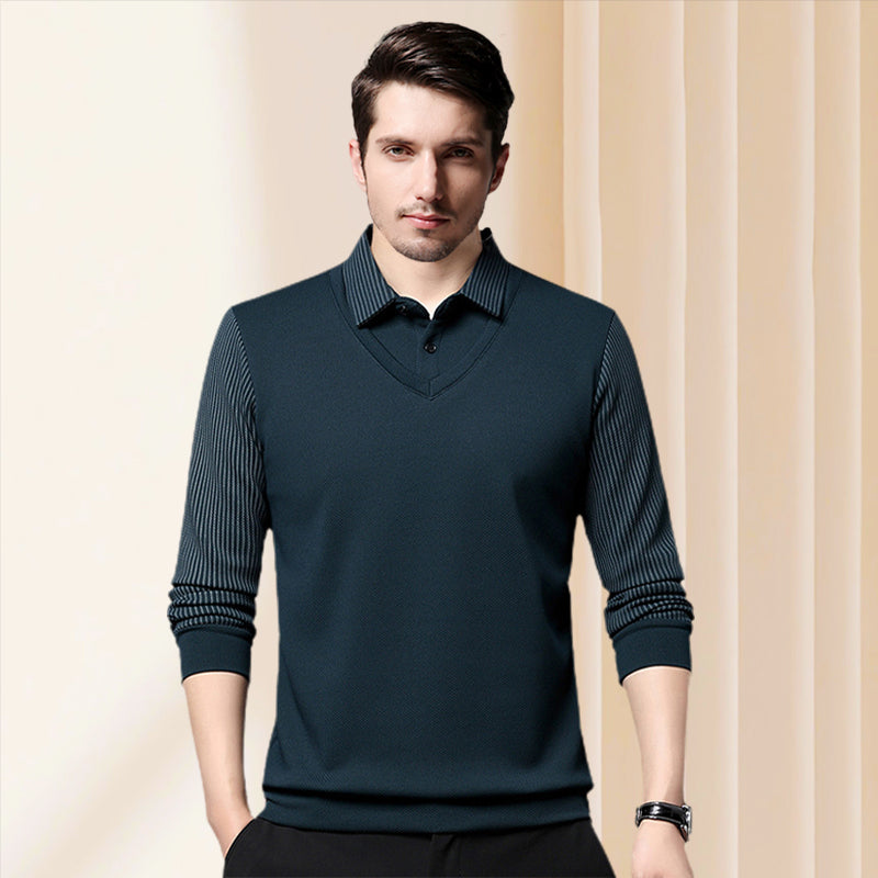 Chemise à Col Rayé 2 Pièces - Style Automne/Hiver en Coton Respirant et Confortable