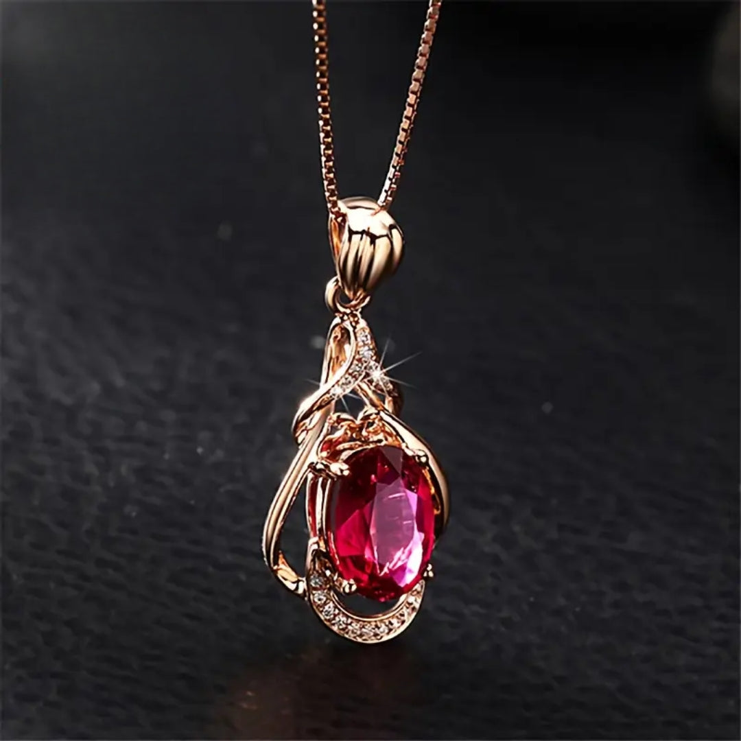 ADRIANA | Collier élégant en cristal rouge et doré