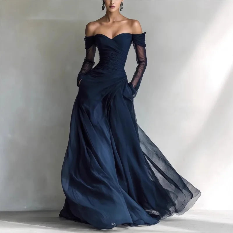 ELEONORA | Robe longue à épaules dénudées et inserts en résille