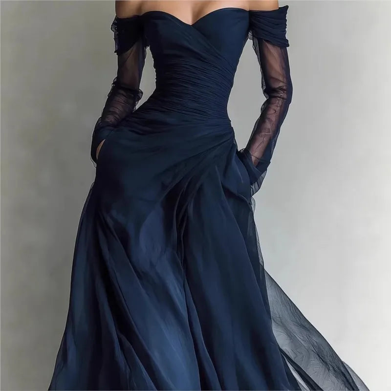 ELEONORA | Robe longue à épaules dénudées et inserts en résille