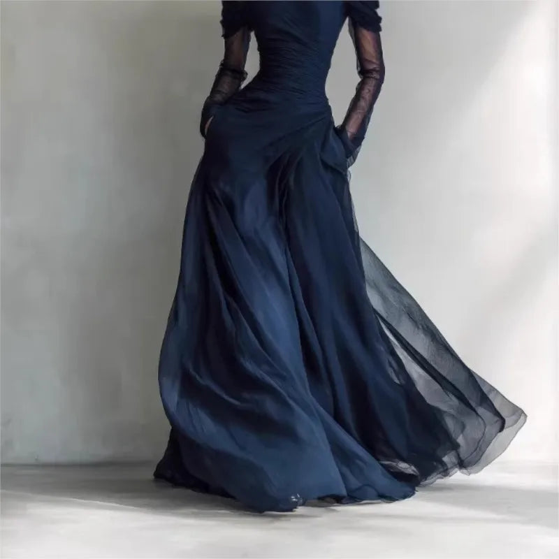 ELEONORA | Robe longue à épaules dénudées et inserts en résille