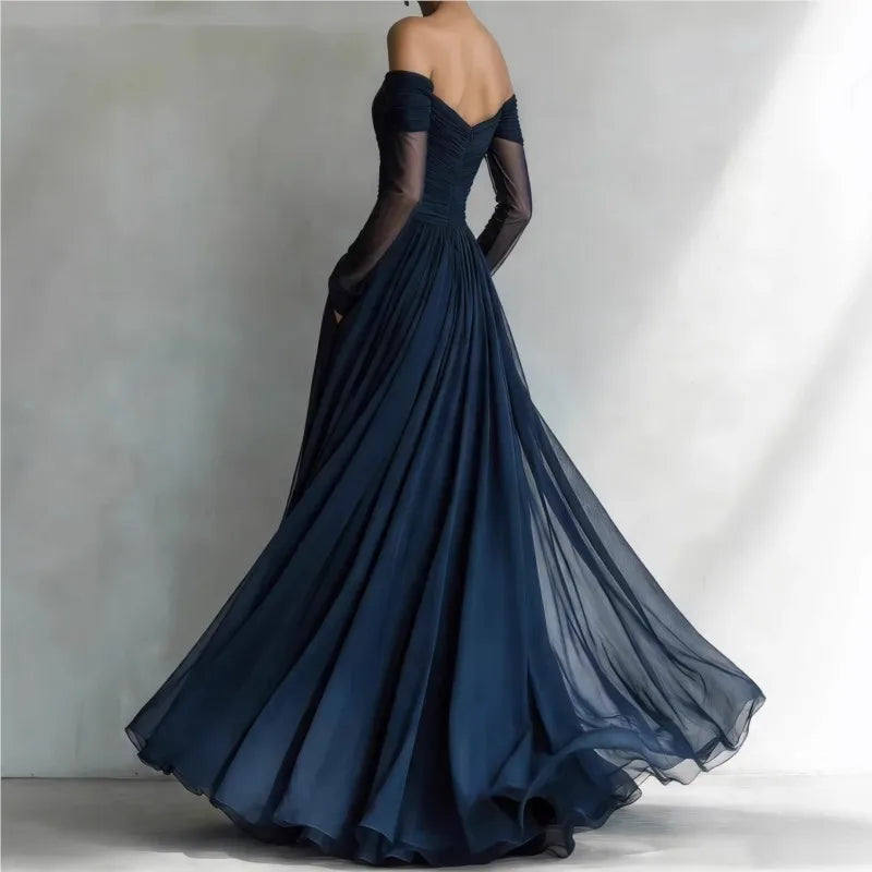 ELEONORA | Robe longue à épaules dénudées et inserts en résille