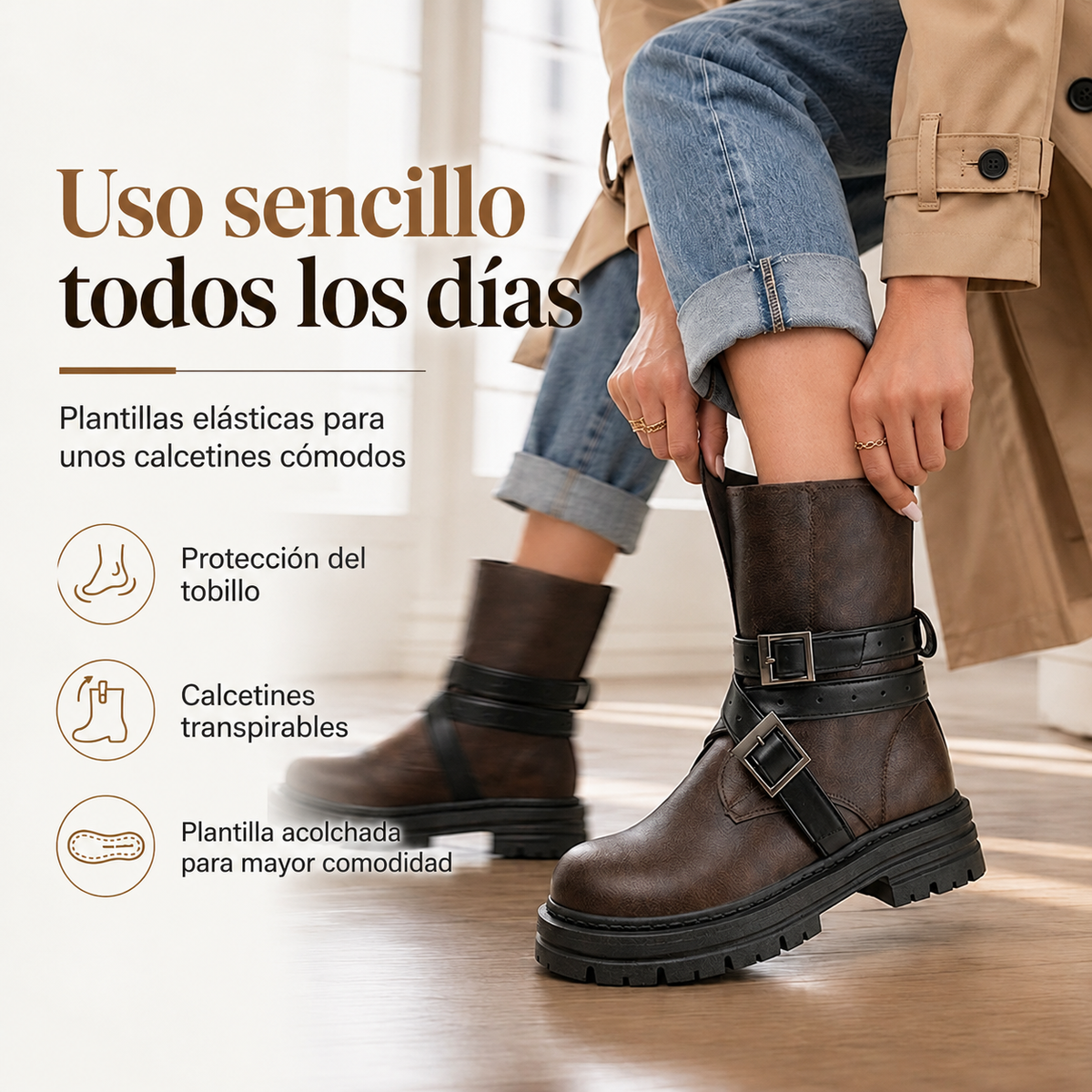 Leire | Botines con Plataforma, Tacón Ancho y Doble Hebilla