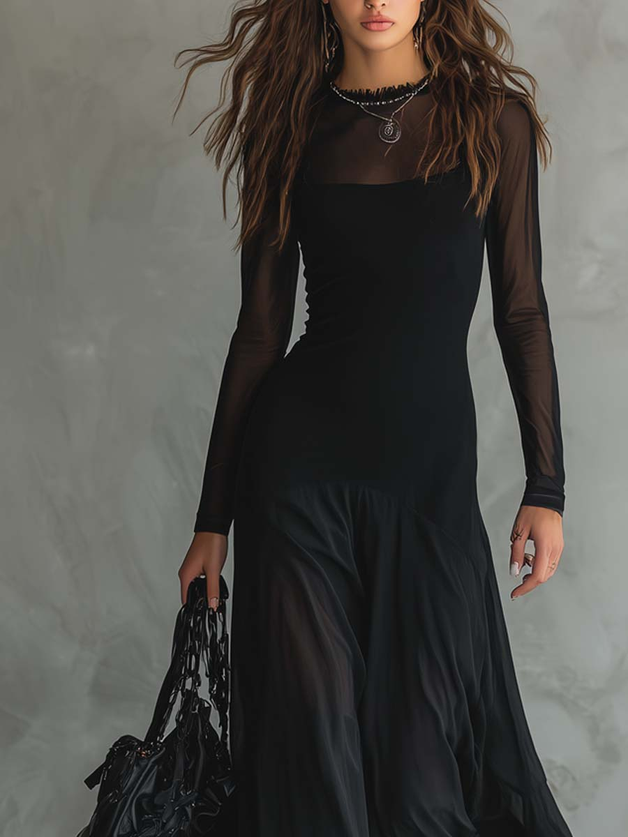 NEROA | Robe maxi ample en tulle noir