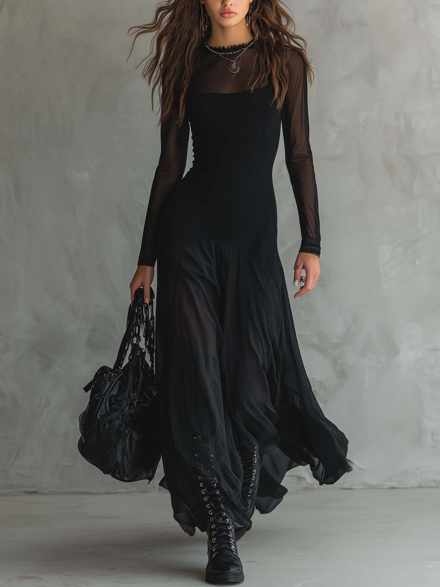 NEROA | Robe maxi ample en tulle noir