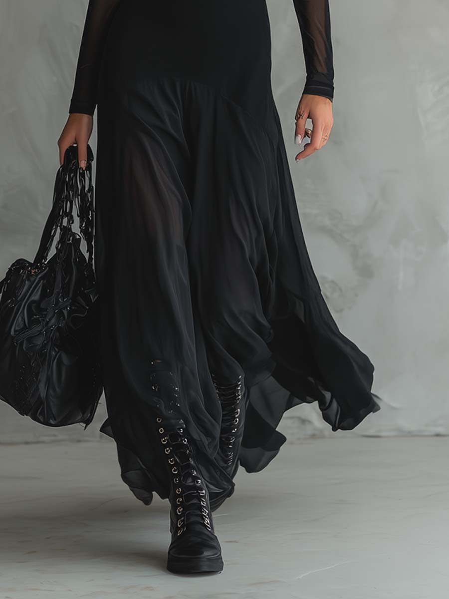 NEROA | Robe maxi ample en tulle noir