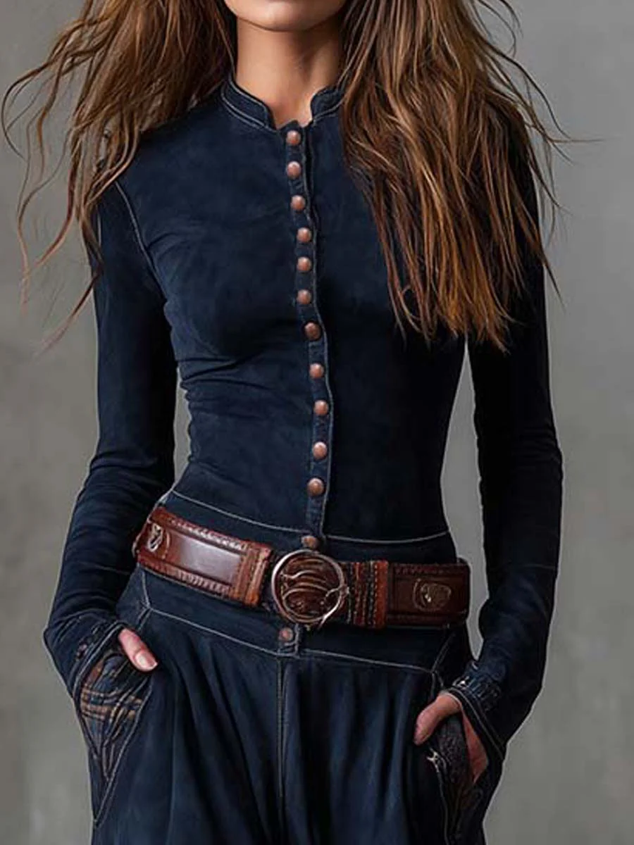 ÉLISE | Robe longue effet daim avec ceinture
