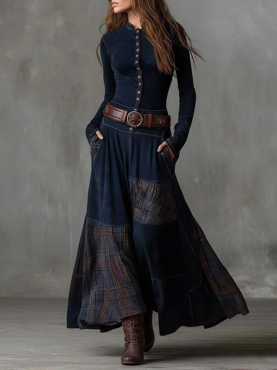 ÉLISE | Robe longue effet daim avec ceinture