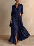 GABRIELLA | Élégante robe chemise maxi bleu marine nouée