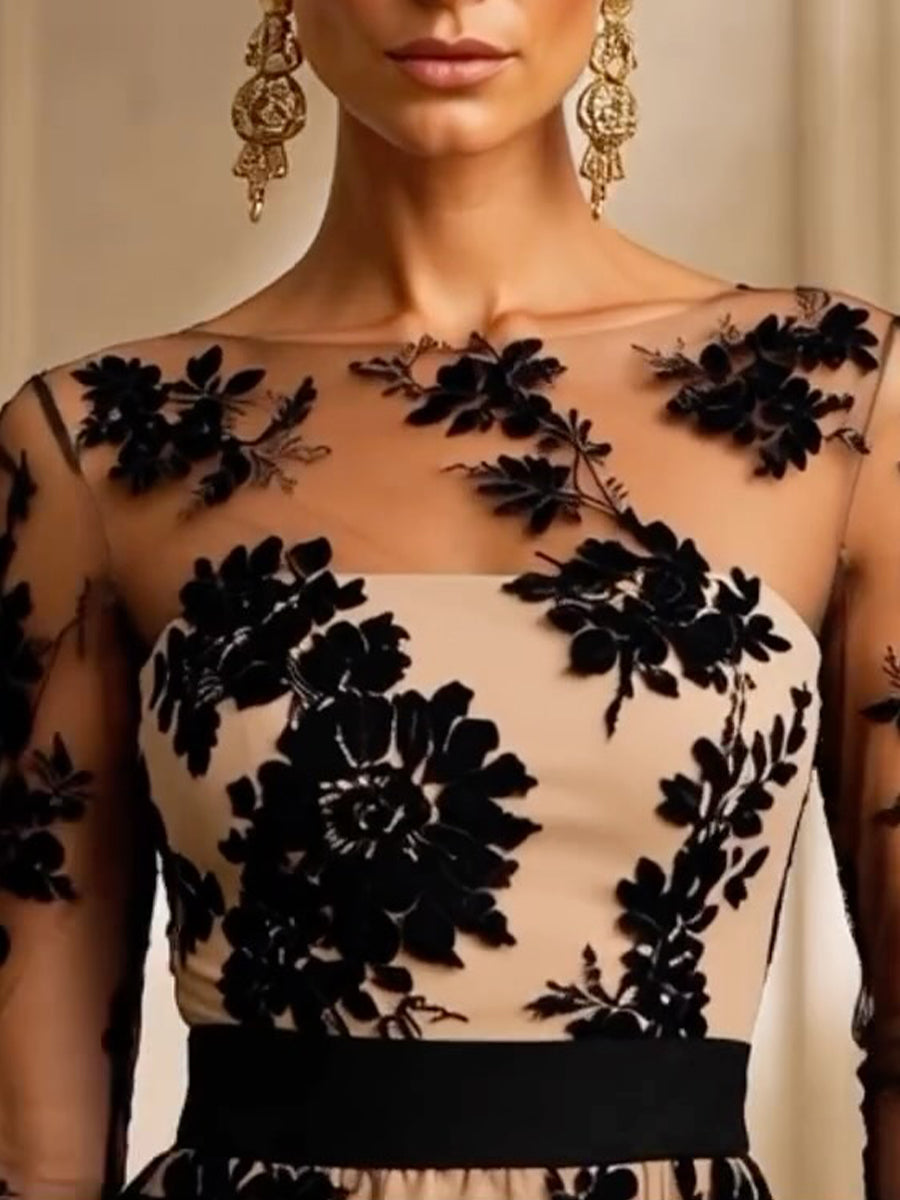 ADELINE | Robe midi de soirée en dentelle florale