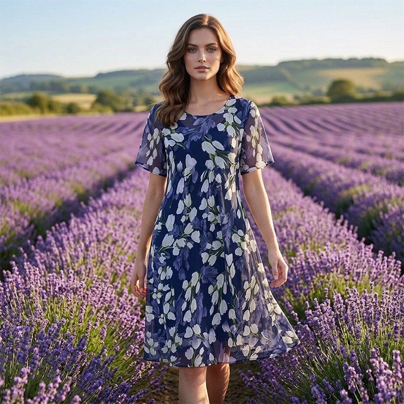 Robe de Soirée Trapèze à Manches Courtes