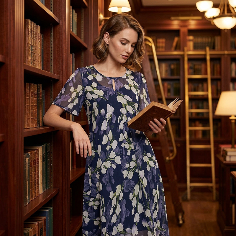 Robe de Soirée Trapèze à Manches Courtes