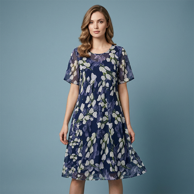 Robe de Soirée Trapèze à Manches Courtes