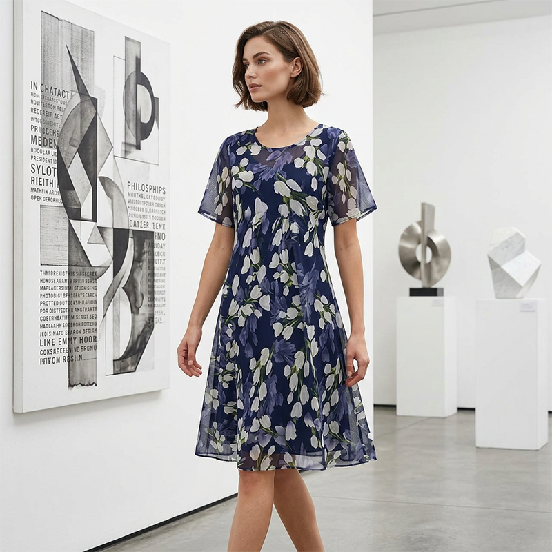 Robe de Soirée Trapèze à Manches Courtes