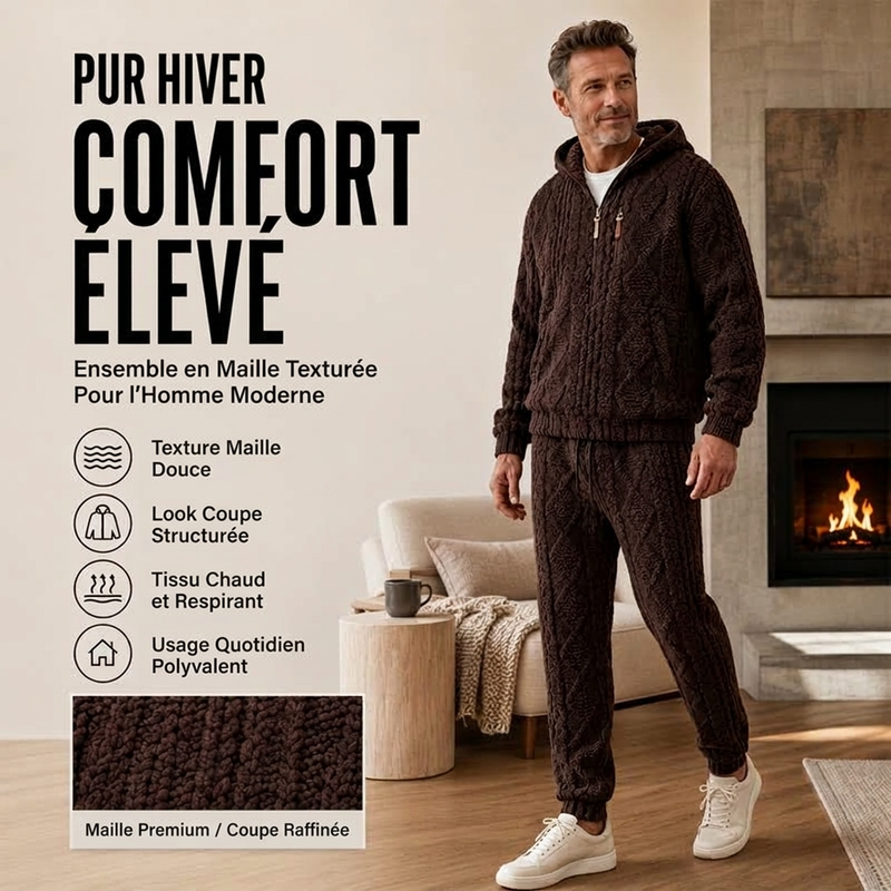 Ensemble à capuche en maille torsadée douce d'hiver pour homme