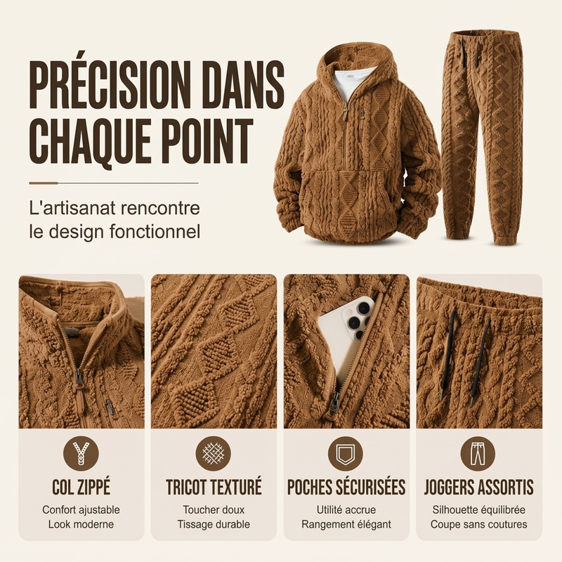 Ensemble à capuche en maille torsadée douce d'hiver pour homme