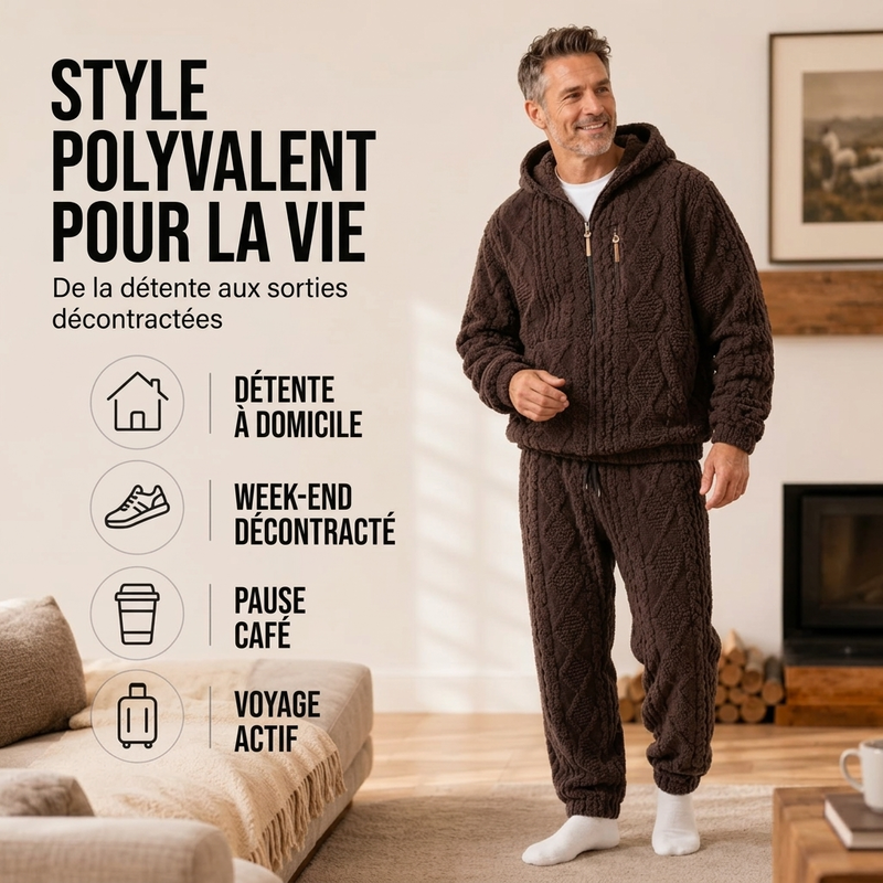 Ensemble à capuche en maille torsadée douce d'hiver pour homme
