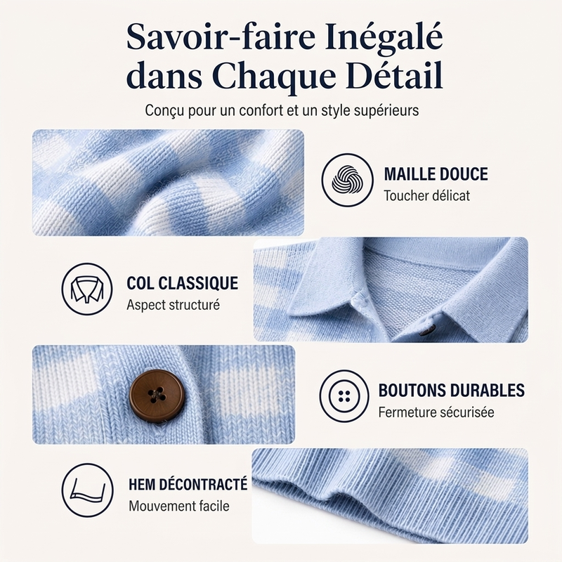 Pull en maille à carreaux et boutonnage pour femme
