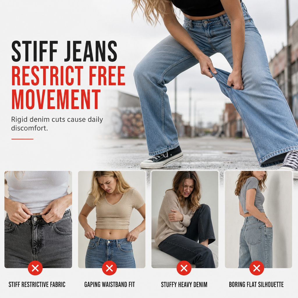 Jean en denim déchiré à taille haute et jambe large