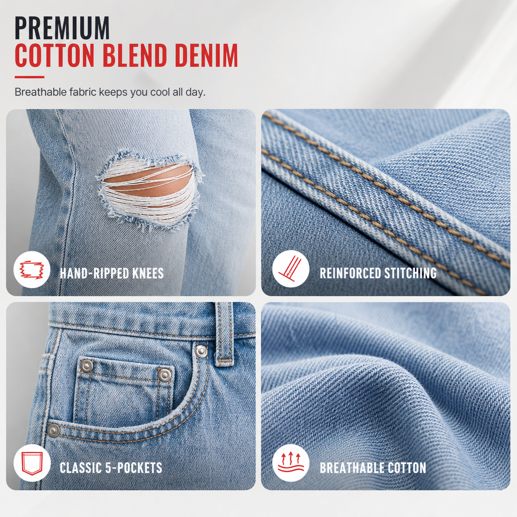Jean en denim déchiré à taille haute et jambe large