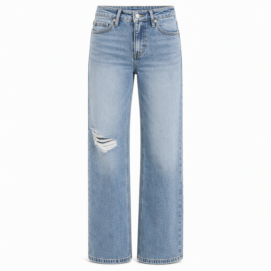 Jean en denim déchiré à taille haute et jambe large