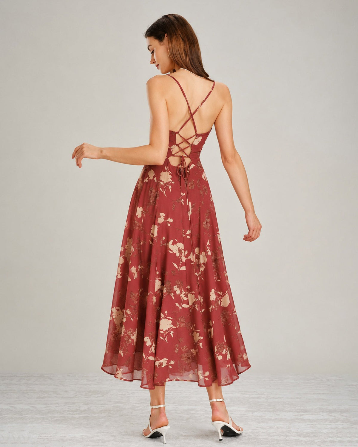 Amapola | Vestido Largo Floral Rojo Mujer Escote Cuadrado Cruzado