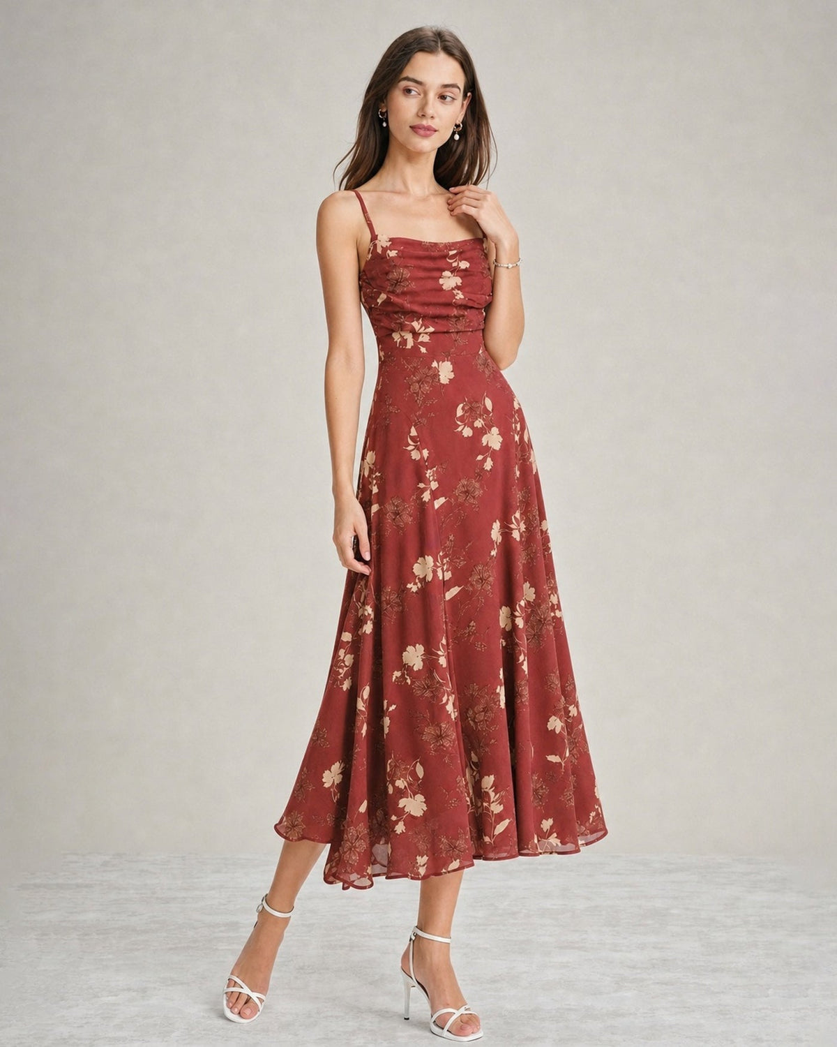 Amapola | Vestido Largo Floral Rojo Mujer Escote Cuadrado Cruzado