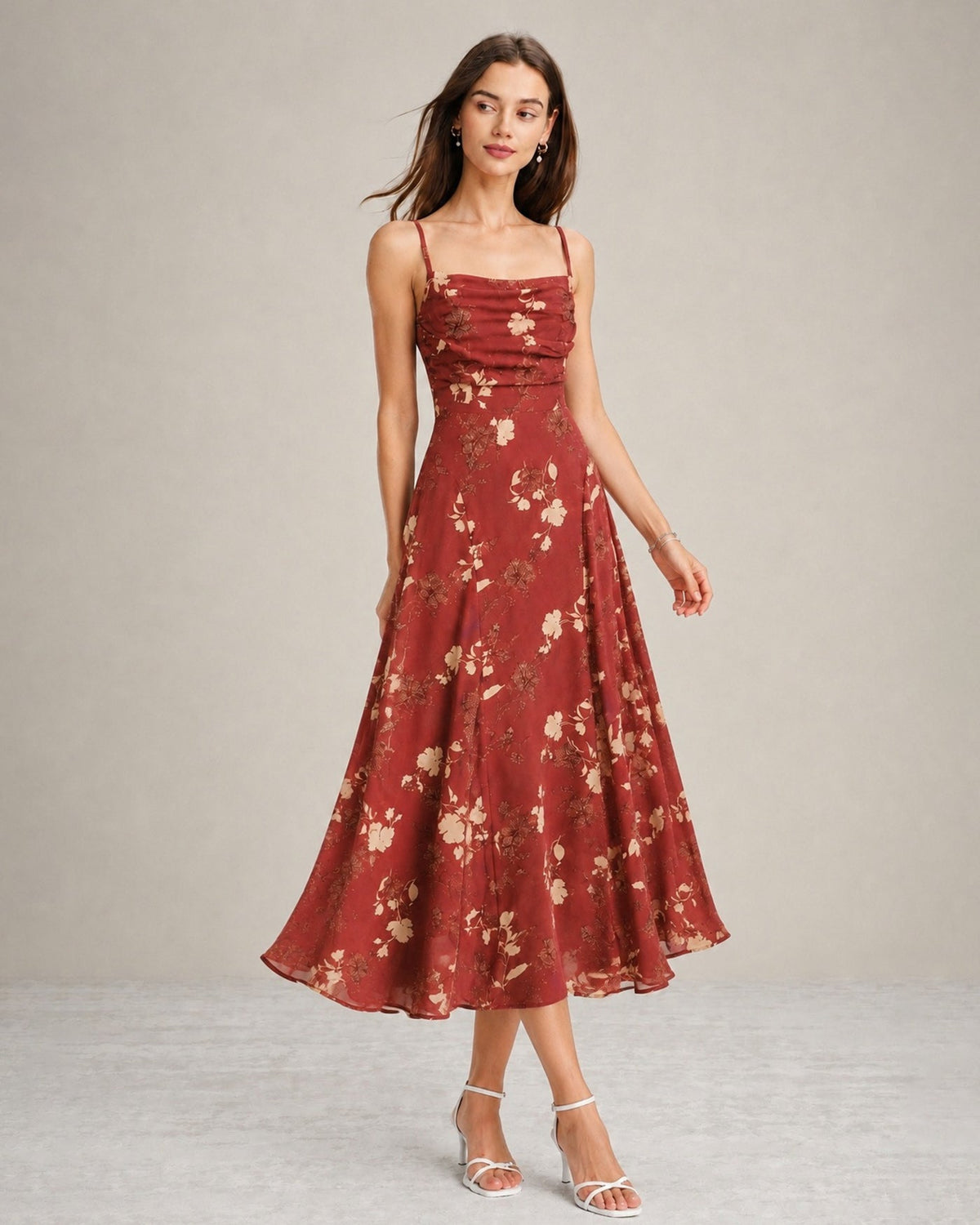 Amapola | Vestido Largo Floral Rojo Mujer Escote Cuadrado Cruzado